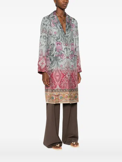 Pierre-louis Mascia Pierre Louis Mascia Silk Printed Single Breasted Coat In Multi