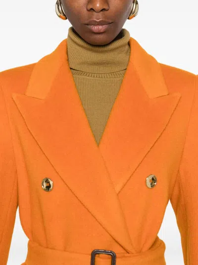 Tagliatore Long Length Wool Coat With Gold-tone Buttons In Orange