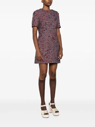 Gucci Textured Wool Dress Featuring Signature Buttons In Blue