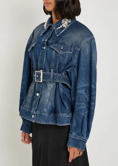 Simone Rocha Blue Turbo Embellished Sculpted Belt Detail Denim Jacket