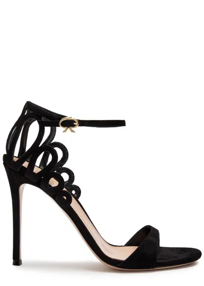 Gianvito Rossi 105mm Elisa Cut-out Suede Sandal In Black