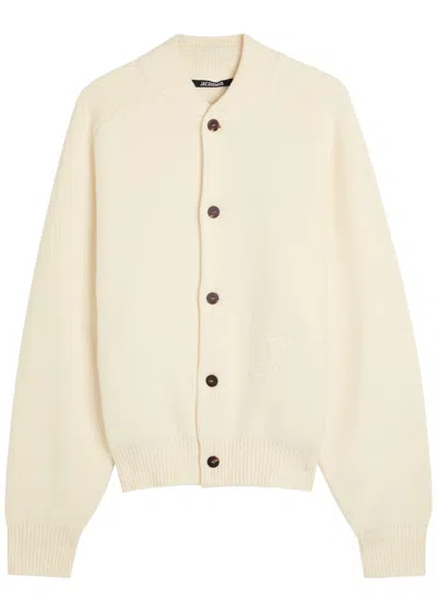 Jacquemus Soft Knit Cardigan Embroidered Detail In White
