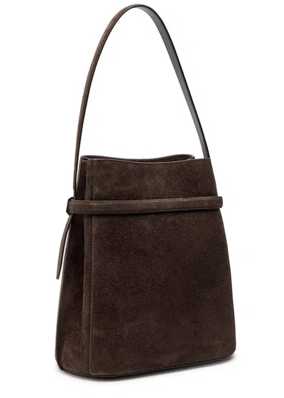 Totême Toteme Belted Suede Leather Bucket Bag In Brown