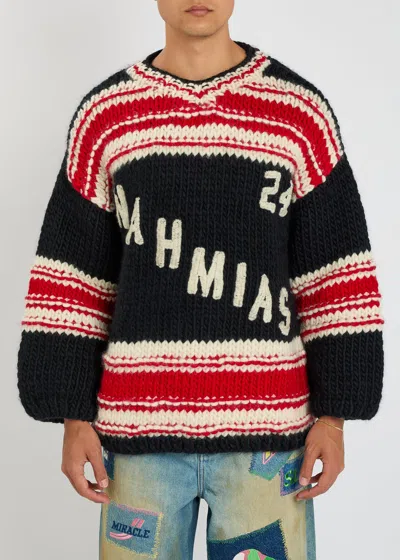 Nahmias Logo Striped-intarsia Wool Jumper In Multi