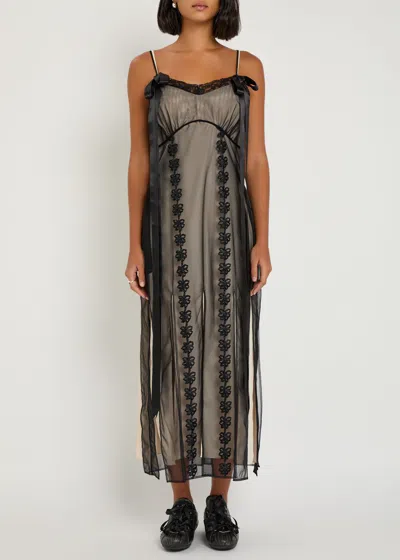 Simone Rocha Bow-detailed Lace-trimmed Chiffon Midi Dress In Black