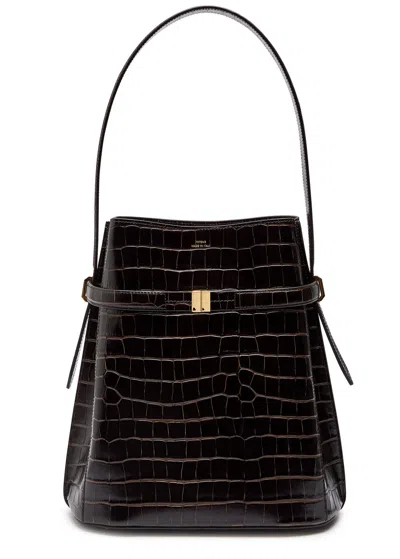 Totême Brown Crocodile-embossed Leather Bucket Bag In Brown