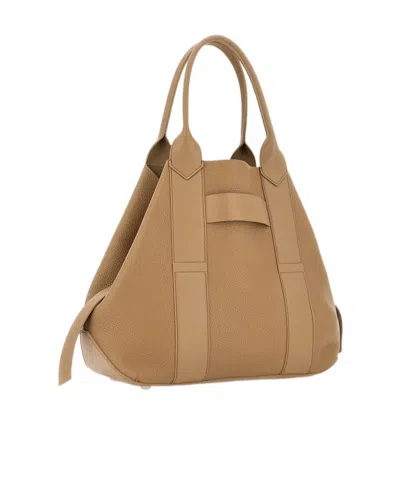 Hogan Script Medium Shopping Bag In Hammered Leather In Brown