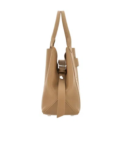 Hogan Script Medium Shopping Bag In Hammered Leather In Brown