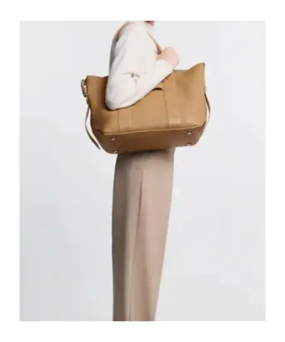 Hogan Script Medium Shopping Bag In Hammered Leather In Brown