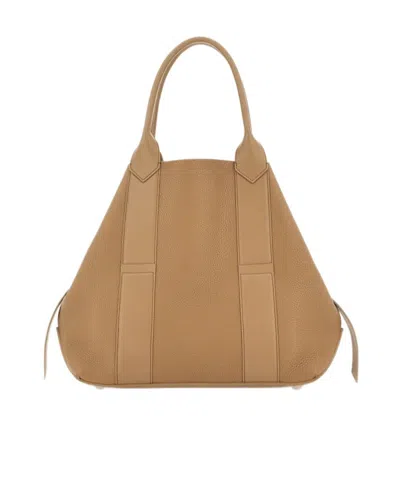 Hogan Script Medium Shopping Bag In Hammered Leather In Brown