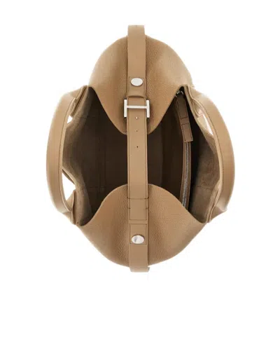 Hogan Script Medium Shopping Bag In Hammered Leather In Brown