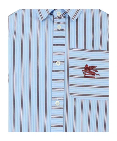 Etro Light Blue Shirt For Boy With Pegasus In Blue
