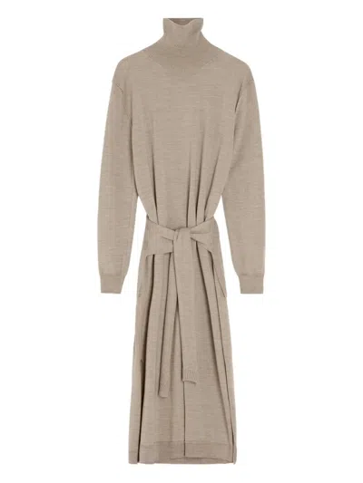 Lemaire Merino Blend Midi Dress With Turtleneck In Gray