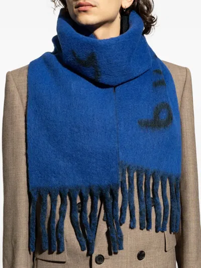 Burberry Logo-detail Fringed Scarf In Blue