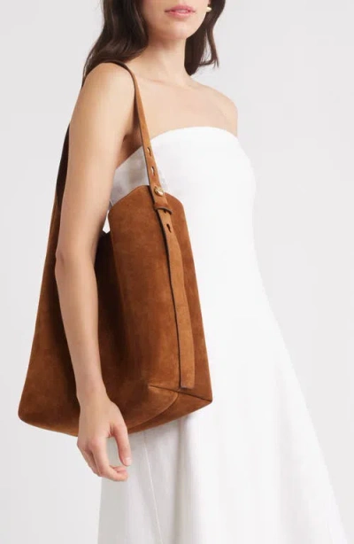 Tory Burch Small Suede Hobo Bag With Adjustable Handle In Brown