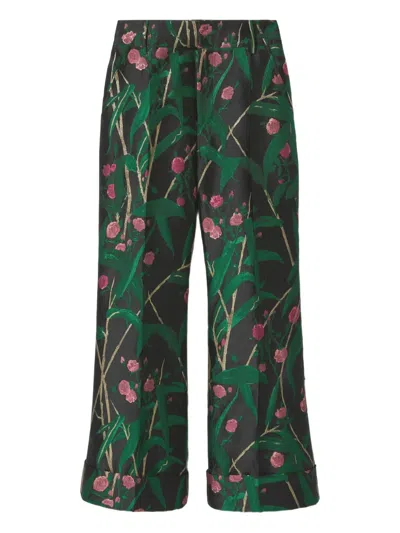 La Doublej Hendrix Cropped Floral-jacquard Crepe Wide-leg Pants In Multi