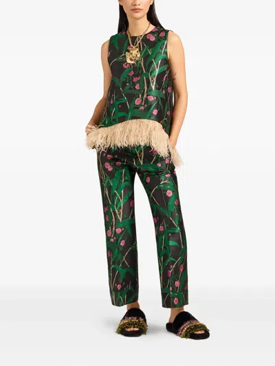 La Doublej Hendrix Cropped Floral-jacquard Crepe Wide-leg Pants In Multi