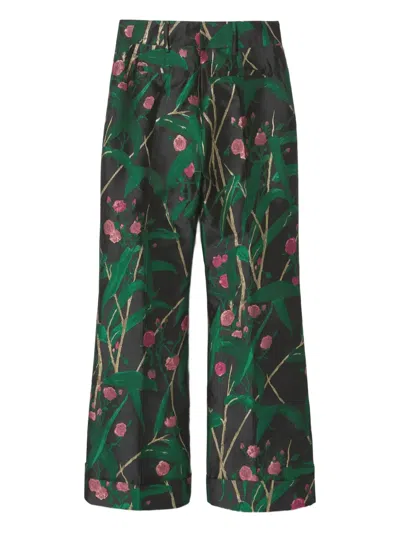 La Doublej Hendrix Cropped Floral-jacquard Crepe Wide-leg Pants In Multi