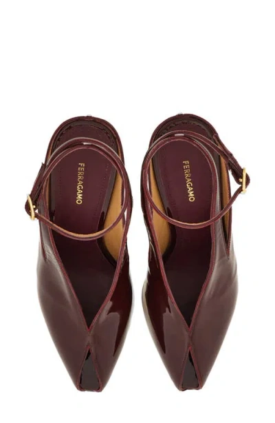 Ferragamo Peep Toe Wedge Sandals In Bordeaux In Burgundy