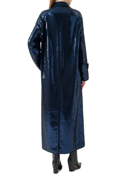 Akris Estelle Sequined Chiffon Maxi Coat In Blue