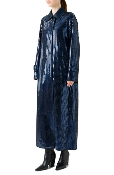 Akris Estelle Sequined Chiffon Maxi Coat In Blue