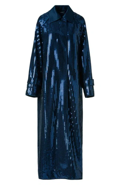 Akris Estelle Sequined Chiffon Maxi Coat In Blue