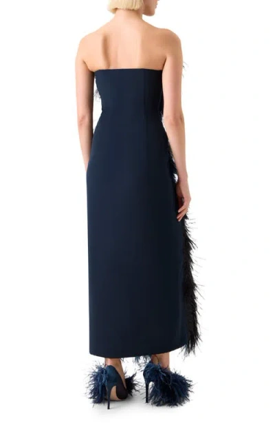 Akris Corsage Strapless Feather Front Silk Gown In Multi