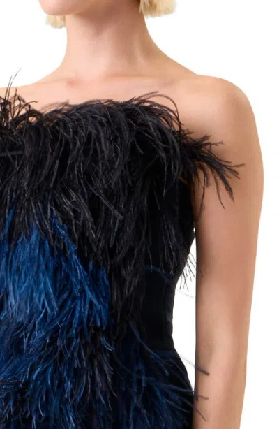 Akris Corsage Strapless Feather Front Silk Gown In Multi