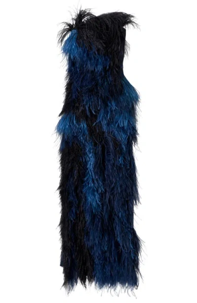 Akris Corsage Strapless Feather Front Silk Gown In Multi