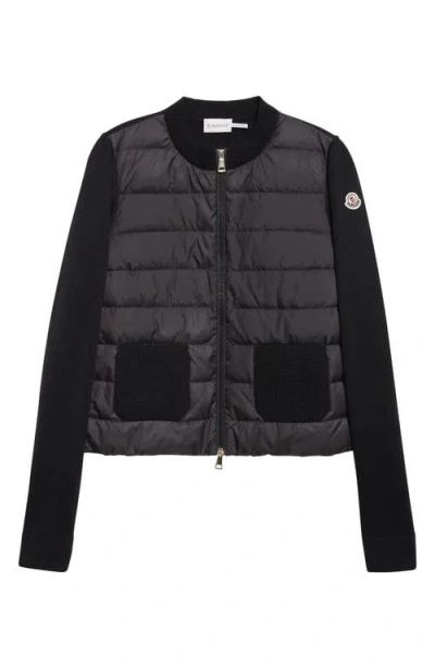 Moncler Wool And Quilted Shell Down Cardigan In Black