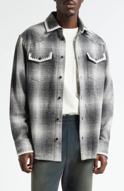 Golden Goose Wool Blend Long Sleeve Checked Shirt In Gray