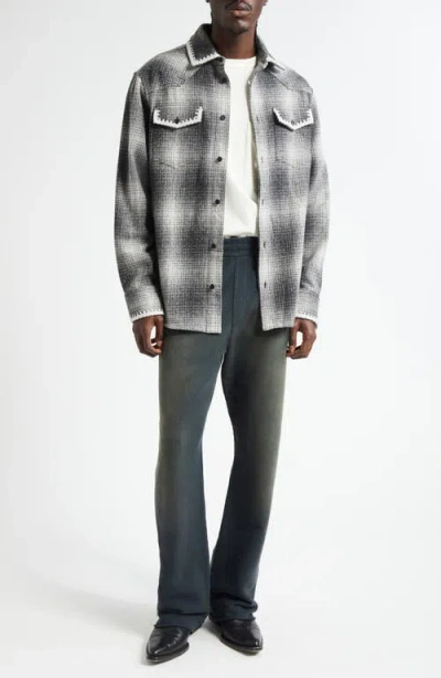 Golden Goose Wool Blend Long Sleeve Checked Shirt In Gray