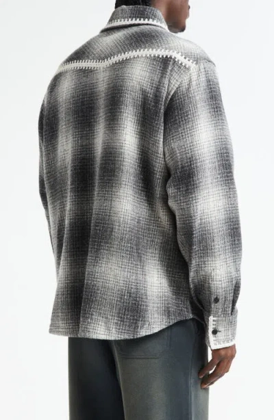 Golden Goose Wool Blend Long Sleeve Checked Shirt In Gray