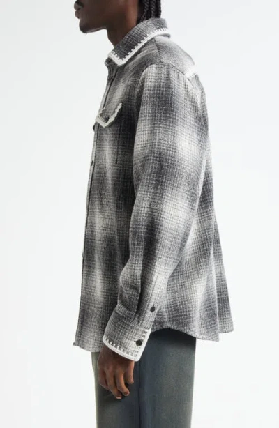 Golden Goose Wool Blend Long Sleeve Checked Shirt In Gray