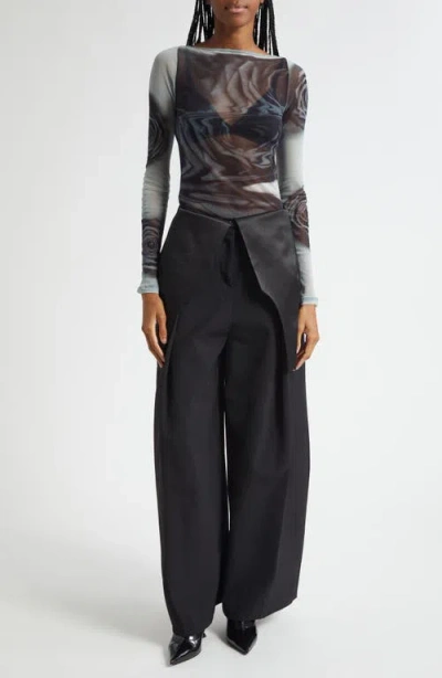 Jean Paul Gaultier Rose Sheer Long Sleeve Mesh Top In Multi