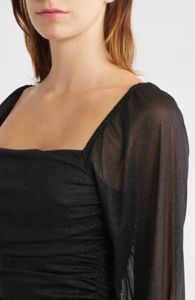 Jump Apparel Metallic Drape Front Long Sleeve Minidress In Black