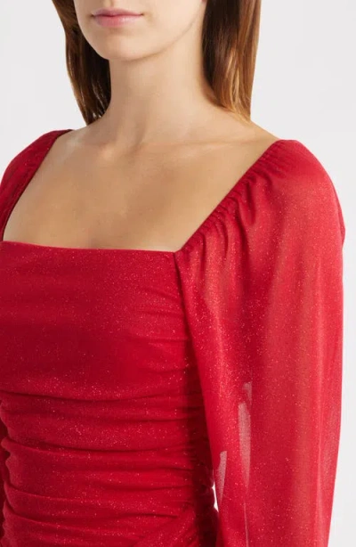 Jump Apparel Metallic Drape Front Long Sleeve Minidress In Red