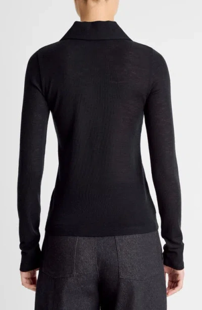 Vince Long Sleeved Multi Button Wool Polo Top In Blue