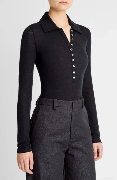 Vince Long Sleeved Multi Button Wool Polo Top In Blue