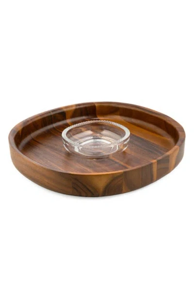 Nambe Nambé Wood & Glass Chip & Dip Set In Brown