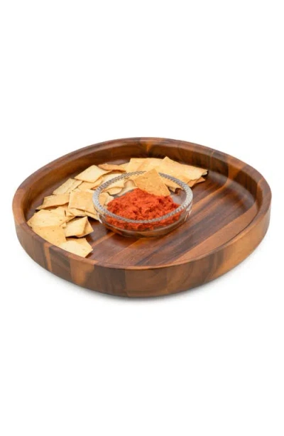 Nambe Nambé Wood & Glass Chip & Dip Set In Brown
