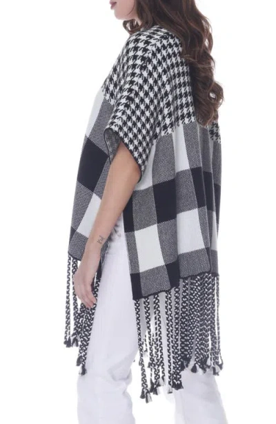 Rain And Rose Check Fringe Trim Poncho In Burgundy