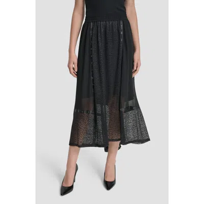 Dkny Women's Leopard Mesh Asymmetric Midi Skirt In Black