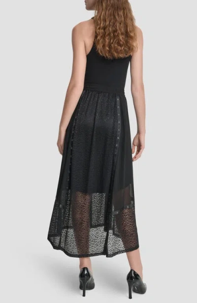 Dkny Women's Leopard Mesh Asymmetric Midi Skirt In Black