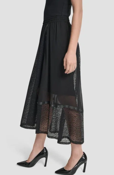 Dkny Women's Leopard Mesh Asymmetric Midi Skirt In Black