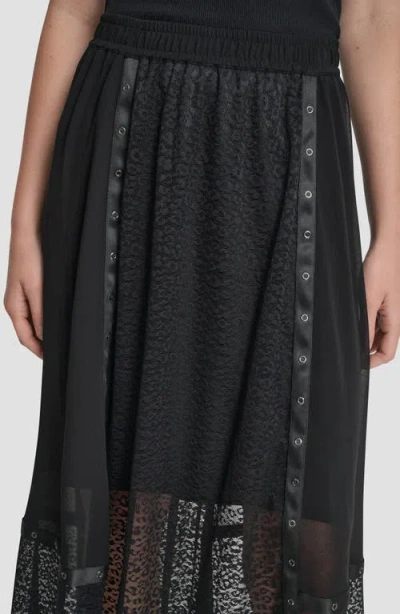 Dkny Women's Leopard Mesh Asymmetric Midi Skirt In Black