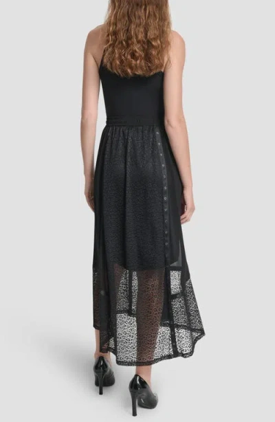 Dkny Women's Leopard Mesh Asymmetric Midi Skirt In Black