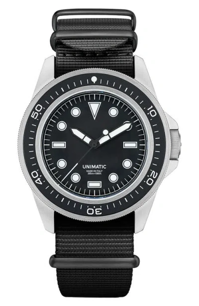 Unimatic Prodiver Modello Uno U1-pd3-b Automatic Nato Strap Watch, 41.5mm In Black
