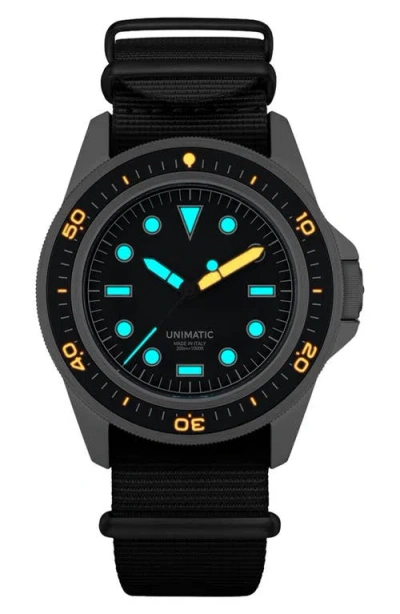 Unimatic Prodiver Modello Uno U1-pd3-b Automatic Nato Strap Watch, 41.5mm In Black