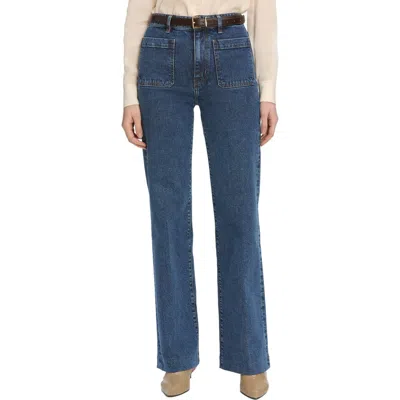 Frame Womens Palazzo Patch-pockets Wide-leg High-rise Stretch-organic-denim Blend Jeans Cursive In Blue